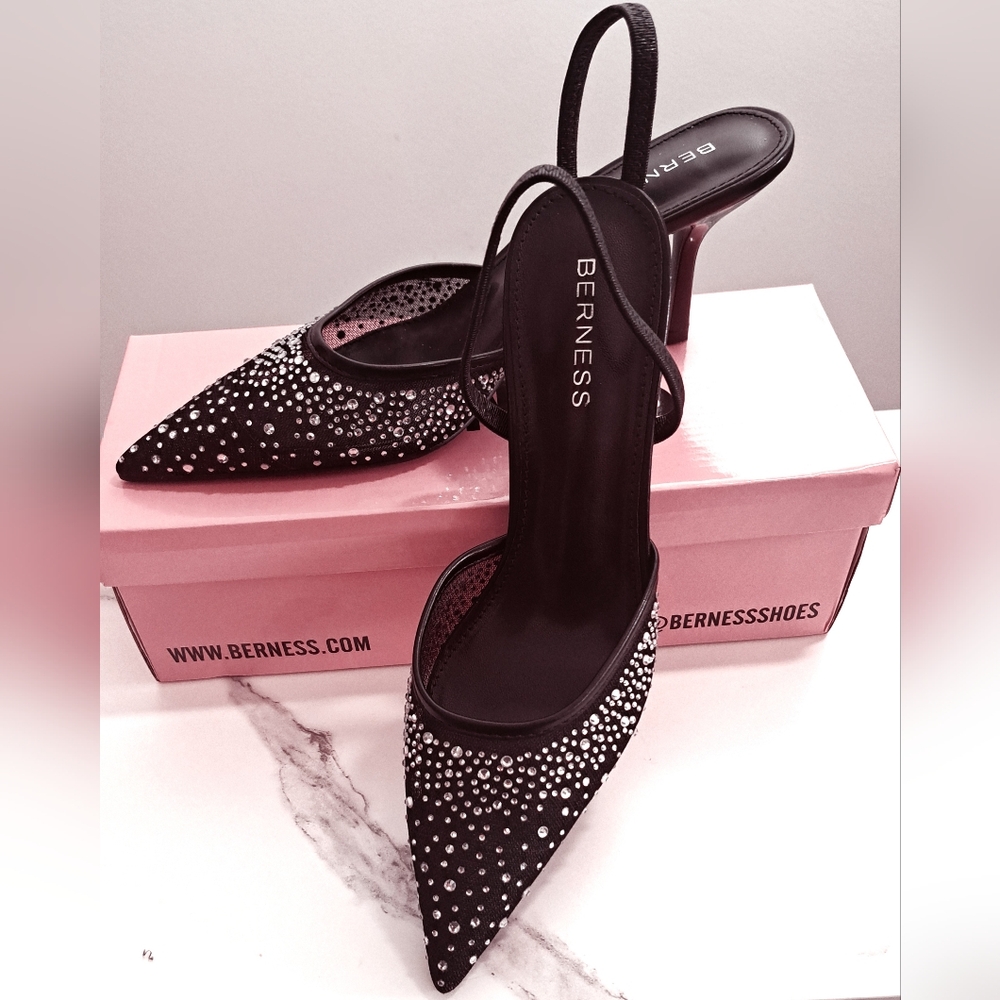 Glamorous Black Crystal Embellished Heels